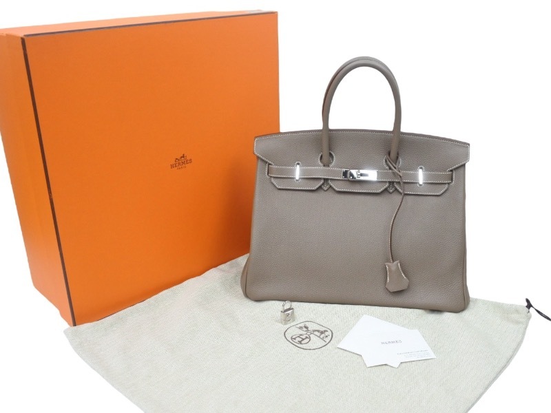 えたスペシ 極美品 HERMES エルメス BIRKIN バーキン35 エトゥープ シルバー金具 トゴ ハンドバッグ O刻印 中古 47698 正規品 いいところ - cukurovabasketbol.com