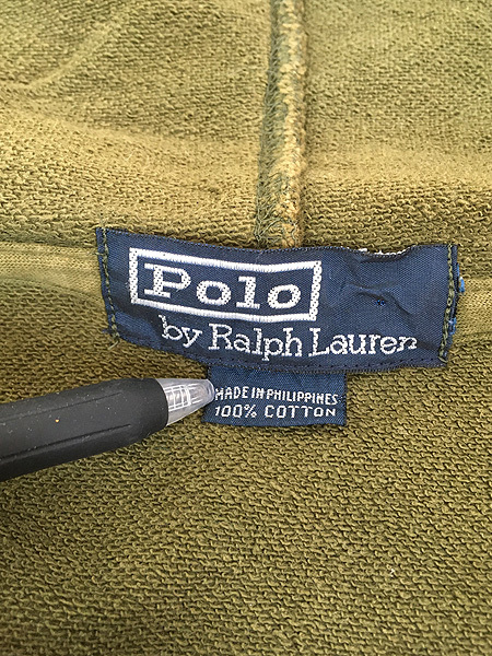 古着 90s Polo Ralph Lauren 1枚地 100%コットン スウェット ジップ パーカー XXL位 古着_画像8