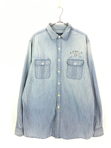 激安の Lauren Ralph Polo 古着 チンスト 古着 XL シャツ シャンブレー