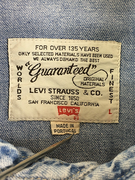 古着 80s ポルトガル製 Euro Levi's 20707 100% コットン デニム ウエスタン シャツ L_画像7