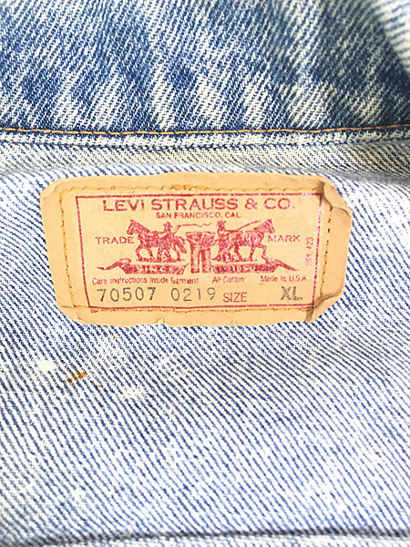 古着 80s USA製 Levi's 70507-0219 ハンド ポケット付 ケミカル デニム ジャケット Gジャン XL_画像7