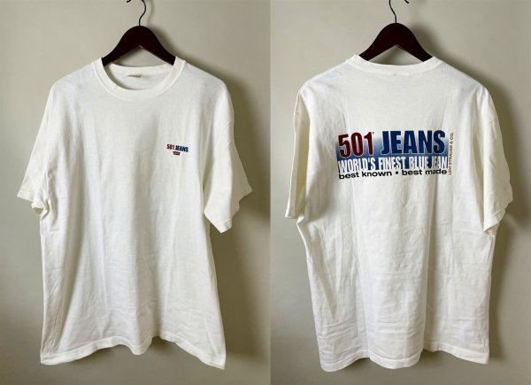 ★【USA製 90s 激レア ヴィンテージ】Levi's 501 JEANS リーバイス 501 ジーンズ 両面プリント ロゴ Tシャツ M（XL相当の大きさです） 白_画像2