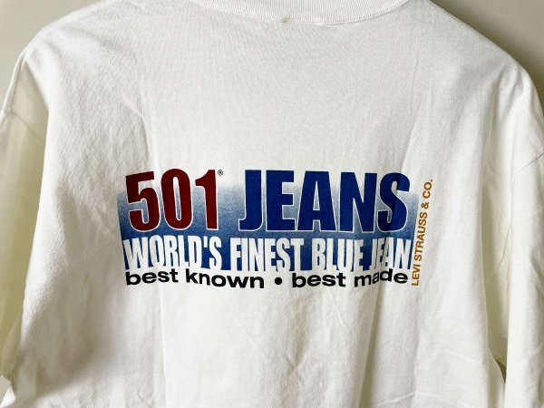 ★【USA製 90s 激レア ヴィンテージ】Levi's 501 JEANS リーバイス 501 ジーンズ 両面プリント ロゴ Tシャツ M（XL相当の大きさです） 白_画像4