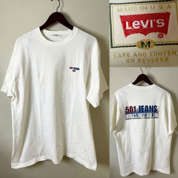 ★【USA製 90s 激レア ヴィンテージ】Levi's 501 JEANS リーバイス 501 ジーンズ 両面プリント ロゴ Tシャツ M（XL相当の大きさです） 白_画像1
