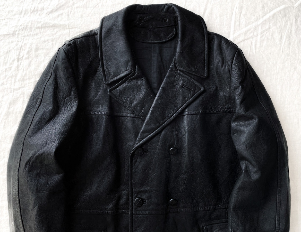 50s 60s ブルガリア軍 レザーコート XL ブラック ジャケット フレンチ
