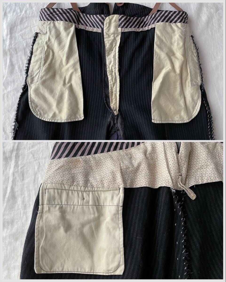 30s40s ユーロヴィンテージ 針刺し シンチバック ブラック ストライプ