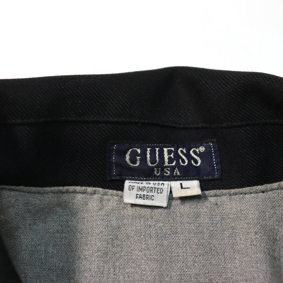 [L] 90s Guess ポリエステル P コート USA製 ブラック オールド ゲス ジャケット ダブル ミリタリー ビンテージ vintage 80s_画像3