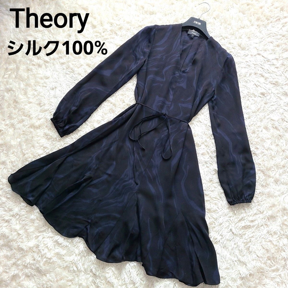 Theory セオリー シルク ドレス ワンピース オイル柄 黒 紺 Mサイズ相当 2020年 超人気 完売品 極美品