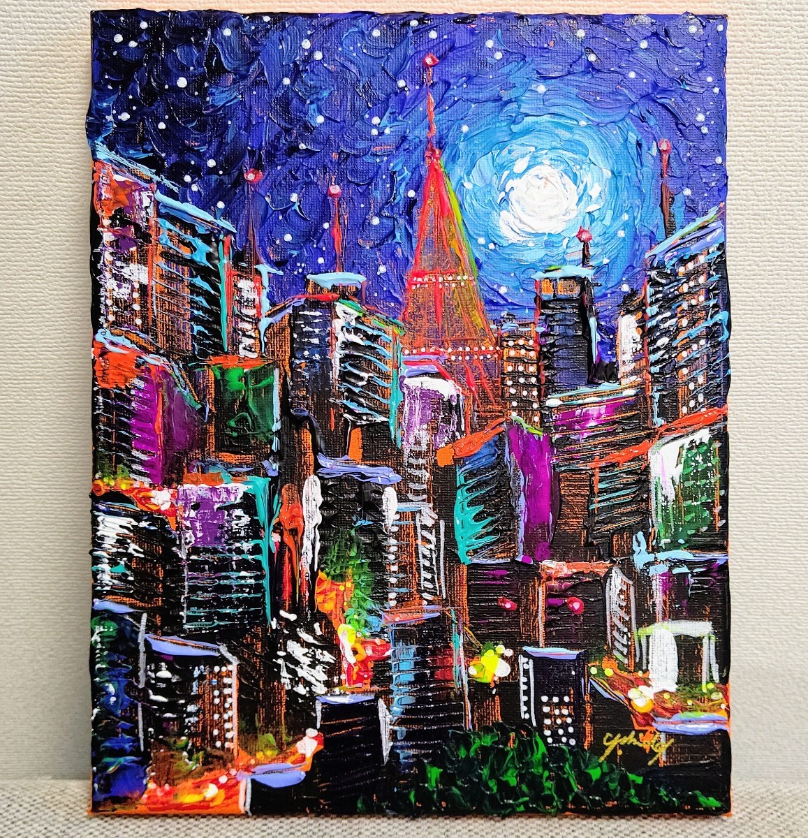 フィレンツ】 新藤淑子【東京ロマン夜景】１点物。真作。原画。絵画