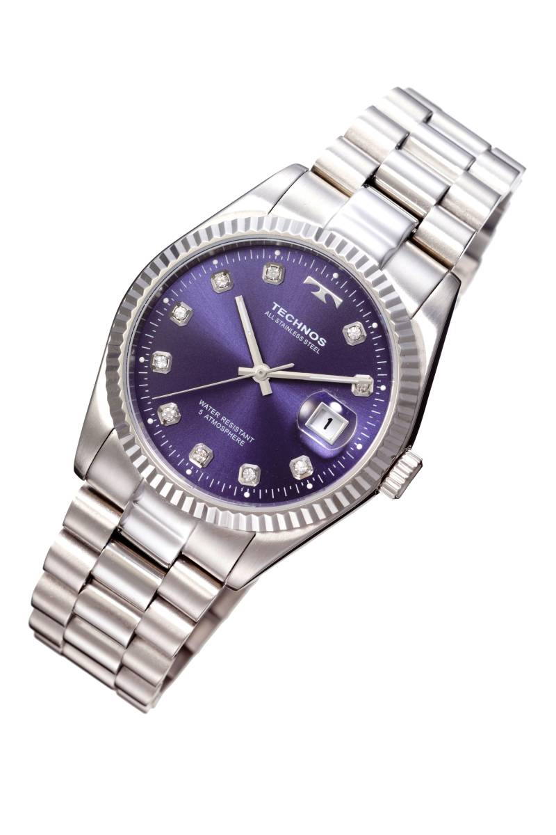 【展示アウトレット品・未使用】【贈り物・誕生日】TECHNOS テクノス腕時計 メンズ腕時計 カレンダー 男性腕時計 3針アナログクォーツ 青