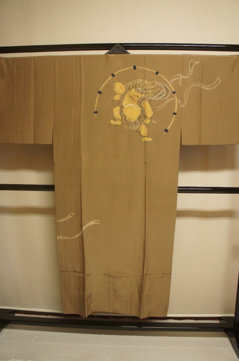  special selection [ Ginza ...] men's long kimono-like garment tea .. color ground manner god . god map aperture stop entering neckpiece attaching [G14334]
