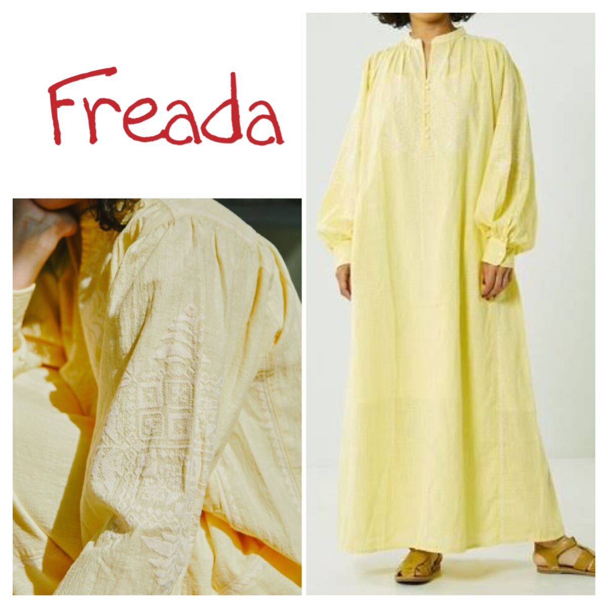 Freada フリーダFREAK'S STORE ワンピース シャツワンピース　インドクロス　刺繍　カフタンワンピース　イエロー 定価13,750円 230303_画像1