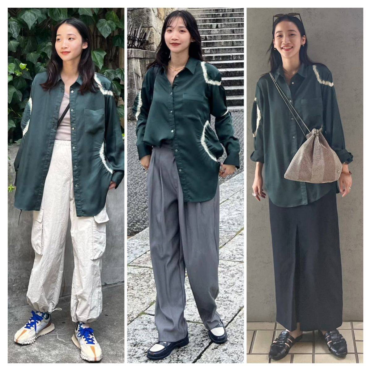 6(ROKU)>SATIN SIBORI SHIRT/シャツ サテンシャツ しぼり 長袖 6(ROKU)>SATIN SIBORI SHIRT/シャツ サテンシャツ しぼり 長袖