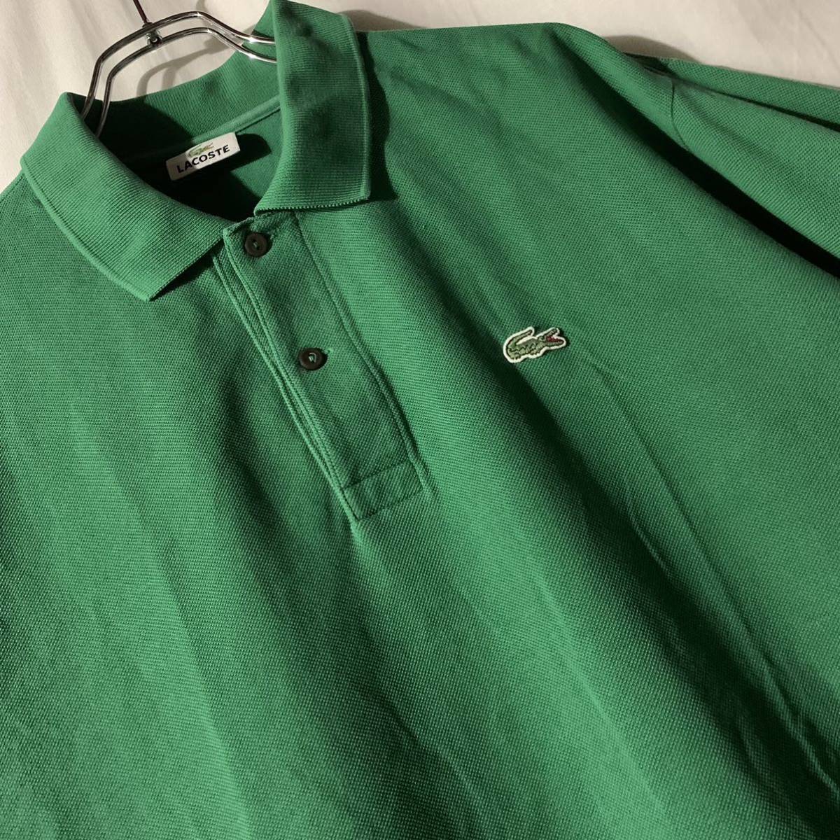 00s DEVANLAY社製 LACOSTE ラコステ 鹿の子 半袖 ポロシャツ 緑 グリーン 7 メンズXL程度 検 ヴィンテージ OLD フランスの画像2