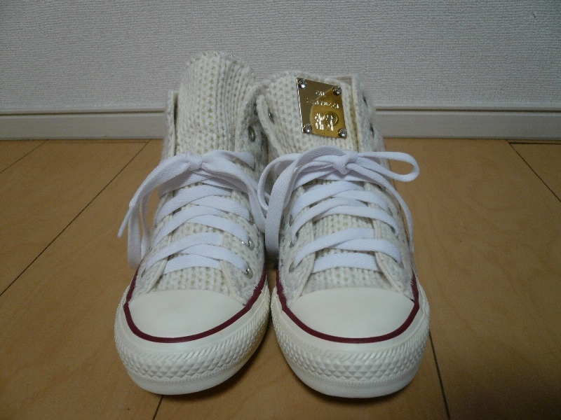 レア! 未使用! converse ALL STAR コンバース オールスター GIL SANTUCCI FIRST(ジルサントゥッチ) スワロフスキー ニット ホワイト 22.0cm_画像5