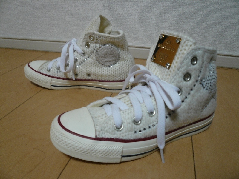 レア! 未使用! converse ALL STAR コンバース オールスター GIL SANTUCCI FIRST(ジルサントゥッチ) スワロフスキー ニット ホワイト 22.0cm_画像1