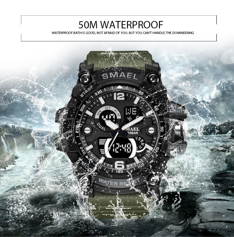海外人気ブランド SMAEL メンズ高品質腕時計 50M防水 アナログ&デジタル ライトブルー_画像4