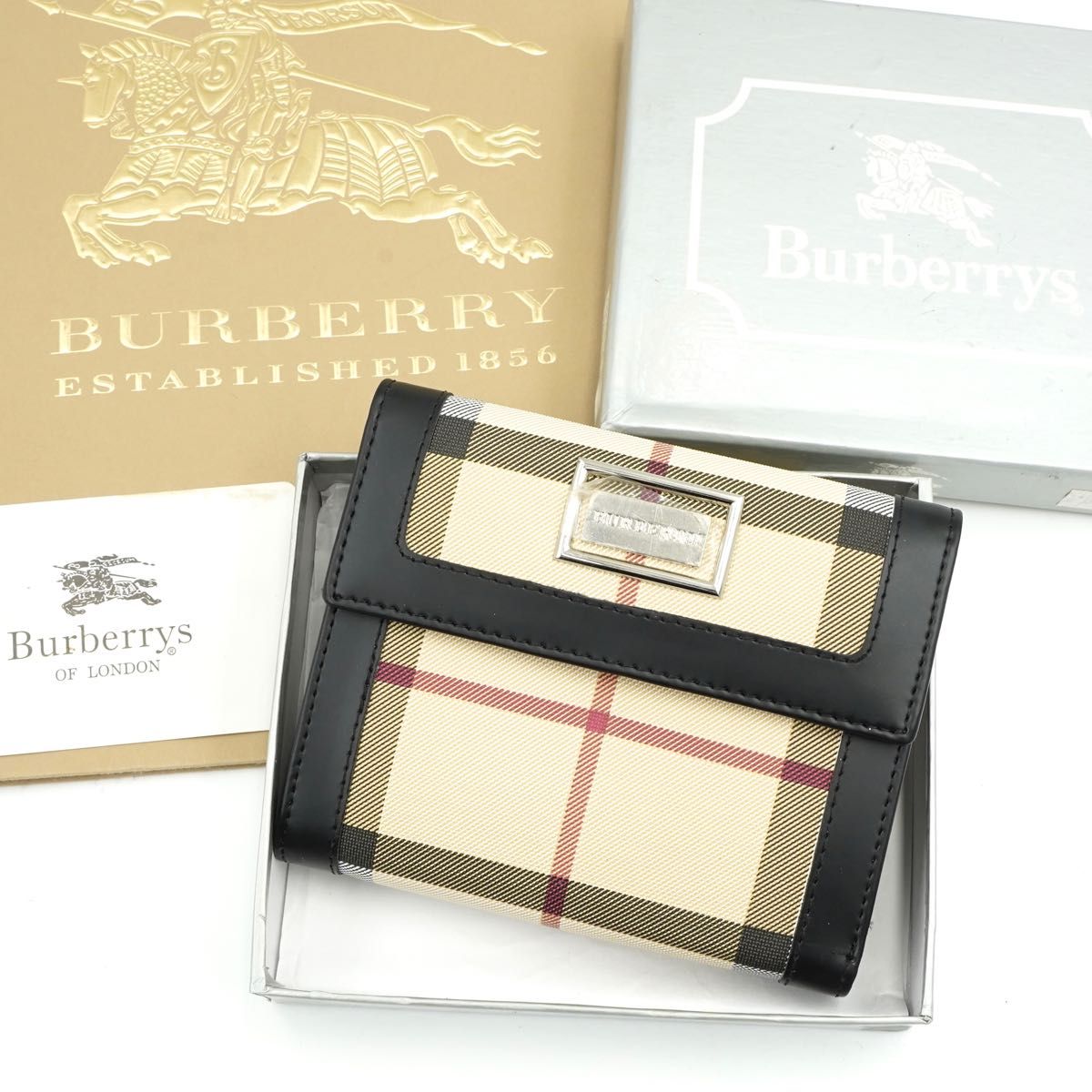 ✨新品未使用・箱付き✨ BURBERRY ミニ財布 ノバチェック ホースロゴ-