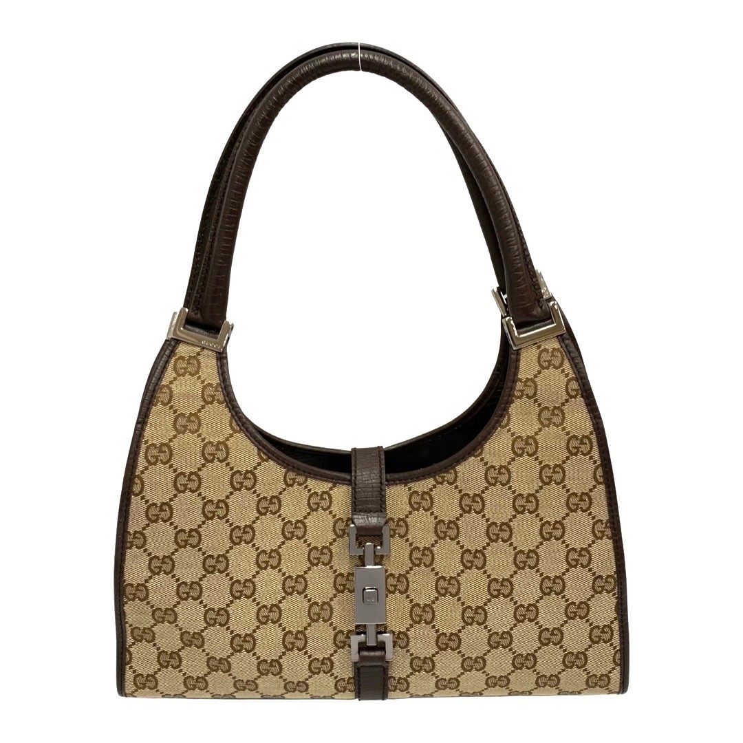 極 美品 GUCCI グッチ GGキャンバス ジャッキーライン 金具 レザー 本革 キャンバス ハンドバッグ ミニ トートバッグ ブラウン 25116