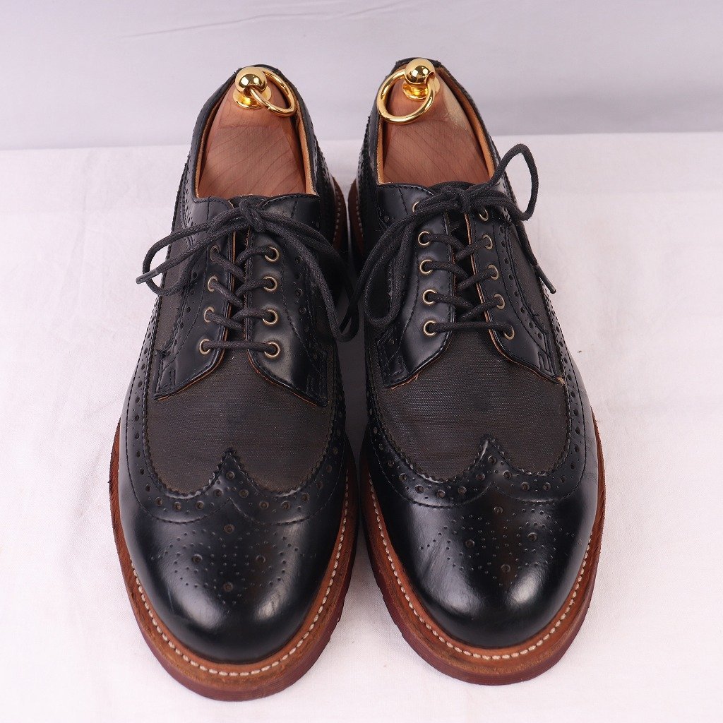 ドクターマーチン UK7/25.5cm-26.0cm/ウイングチップ ALFRED 黒 レザー×キャンバス ブーツ メンズ レディース dr.martens 中古 dm3808_画像2