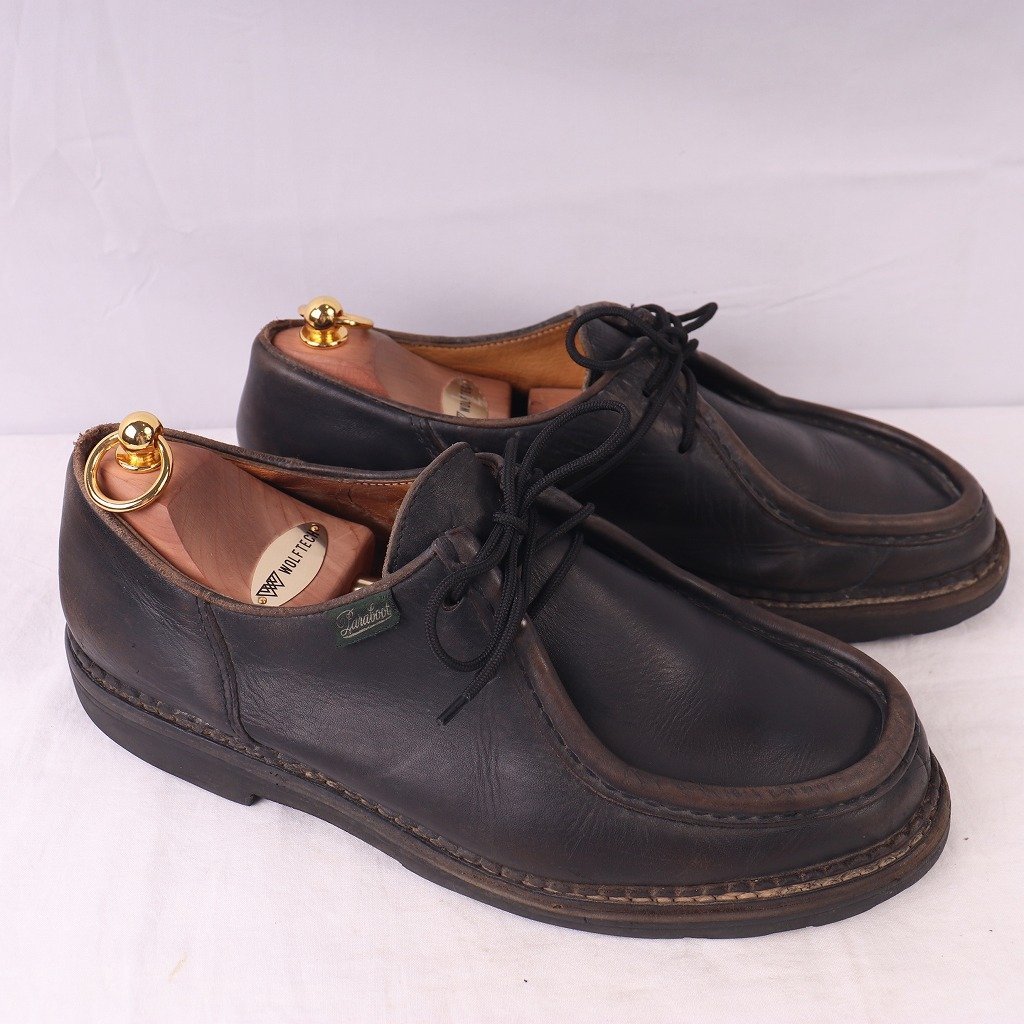  Paraboot 44 G Paraboot MICHAELmi frog black leather shoes France made men's original leather used old clothes ds3477