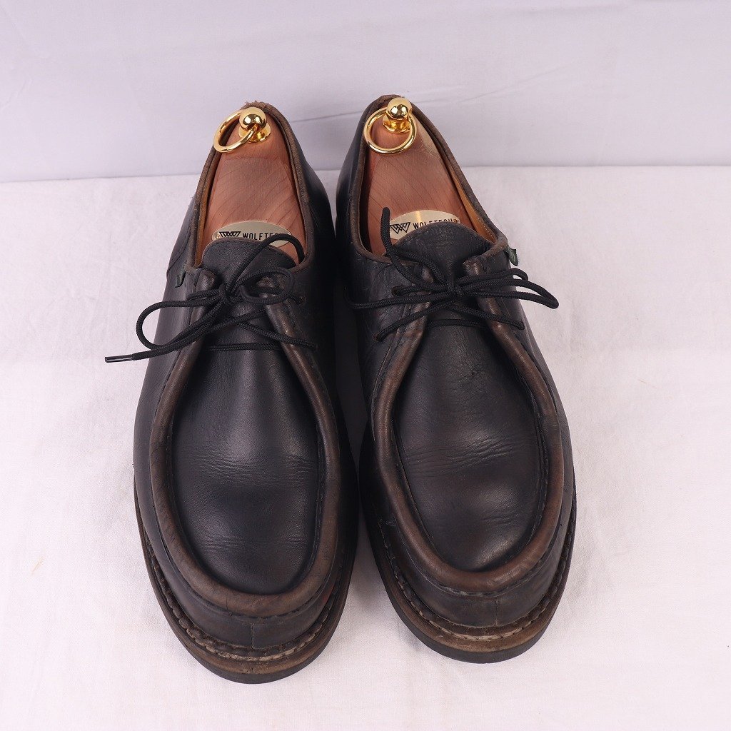  Paraboot 44 G Paraboot MICHAELmi frog black leather shoes France made men's original leather used old clothes ds3477