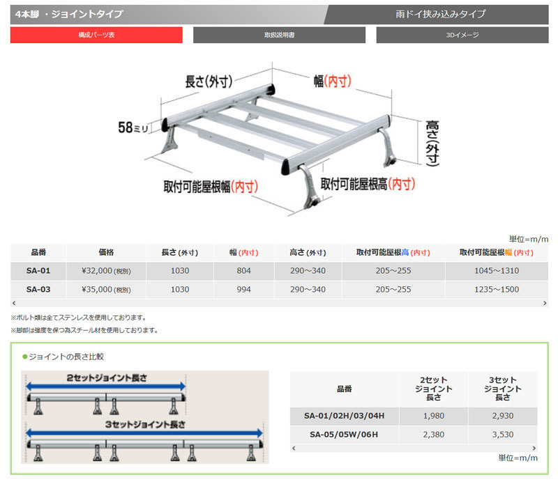 エブリィワゴン ルーフキャリア DA17W 標準ルーフ アルミ+スチール塗装製 SAシリーズ Rocky+/ロッキープラス (SA-03_画像4