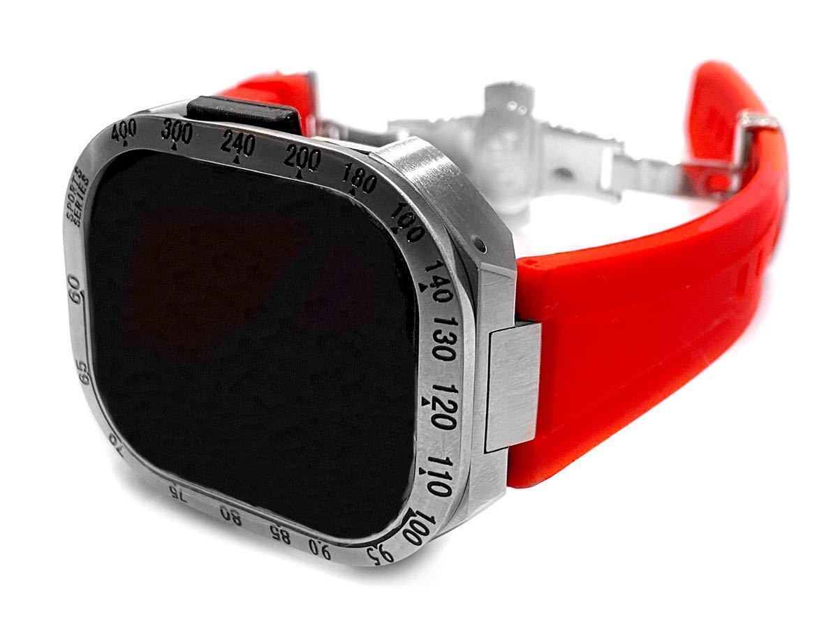赤銀/49mm アップルウォッチ ウルトラ 49mm カバー ラバーバンド Apple Watch Ultra ケース カスタム 