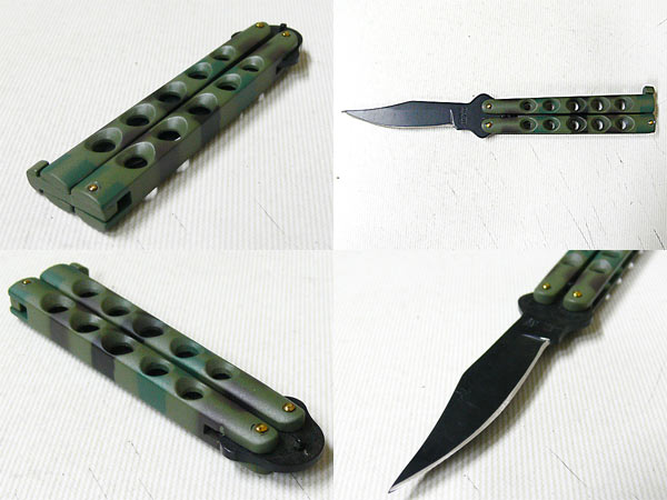 バタフライ ナイフ butterfly knife　7116/穴あきカモフラージュ 106g 同梱ok_画像3