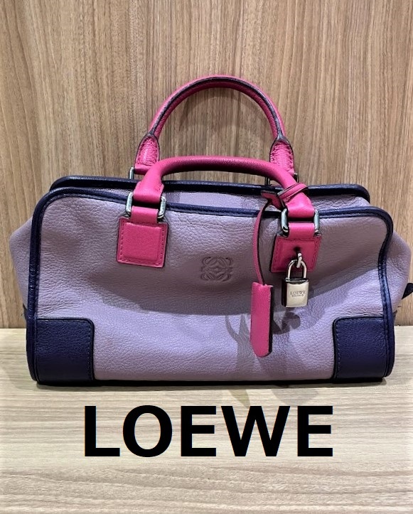 ME590】LOEWE ロエベ アマソナ28 パープル×ピンク シルバー金具 
