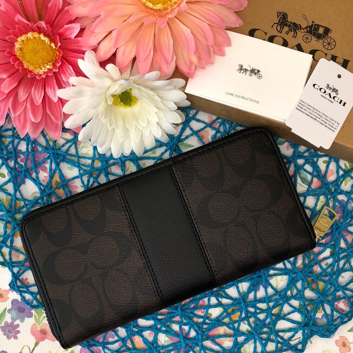 COACH 長財布  シグネチャー 黒 ブラック ダークブラウン