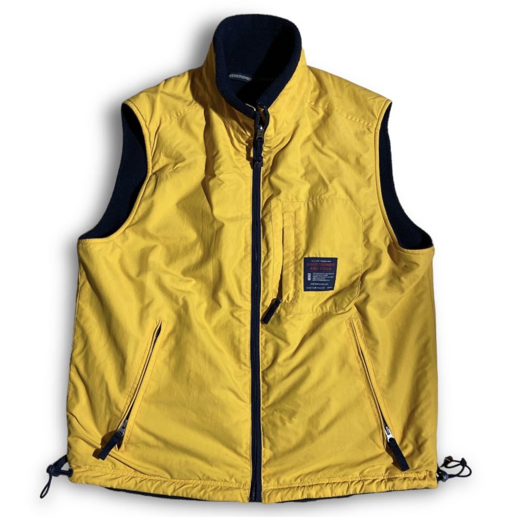 希少 人気 1990S Abercrombie&Fitch Size L Reversible Vest / Black Yellow アバクロ リバーシブル ベスト ナイロン フリース オールド
