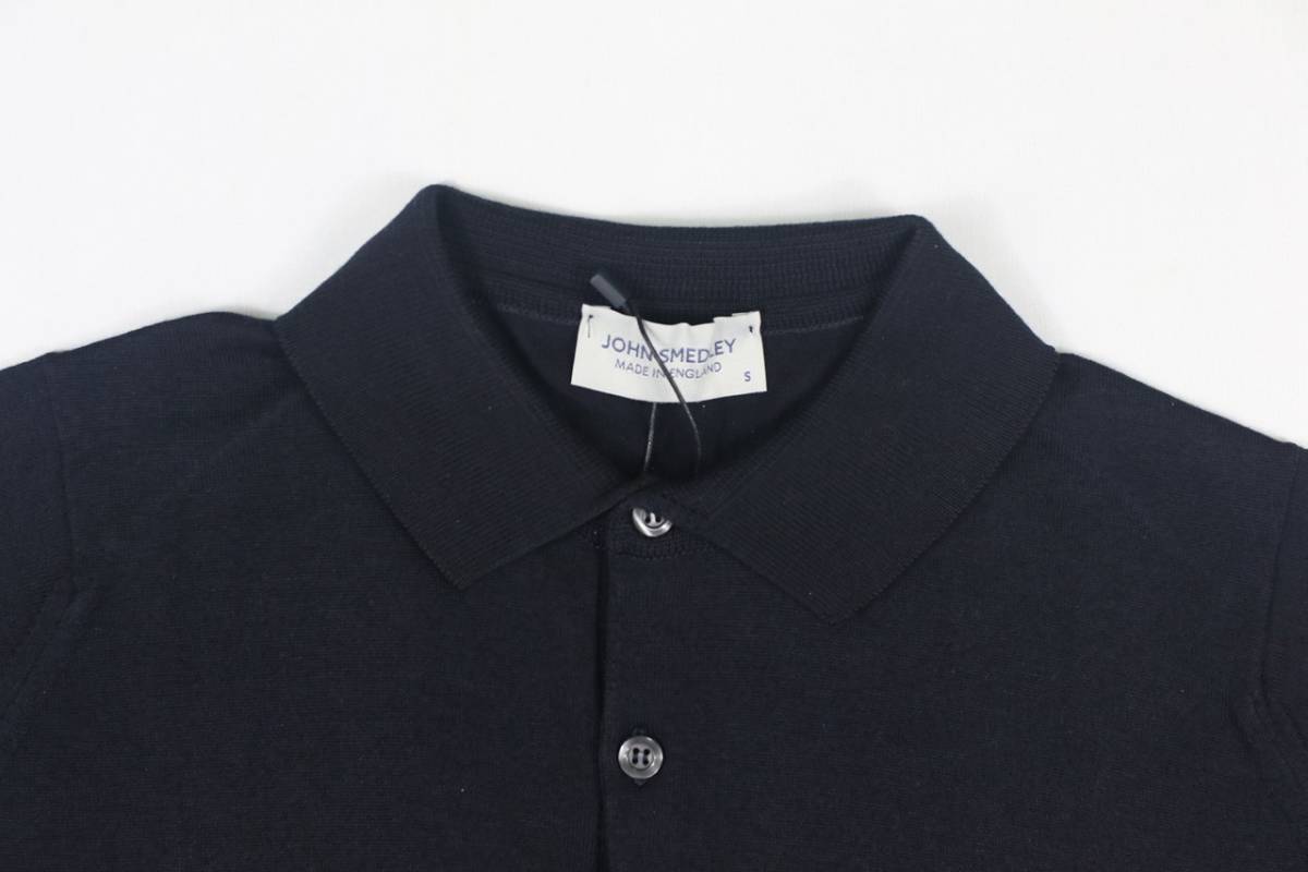 新品 John Smedley　ジョンスメドレー 最高級シーアイランドコットン・メリノウール　 ポロシャツ Sサイズ 　NAVY_画像2