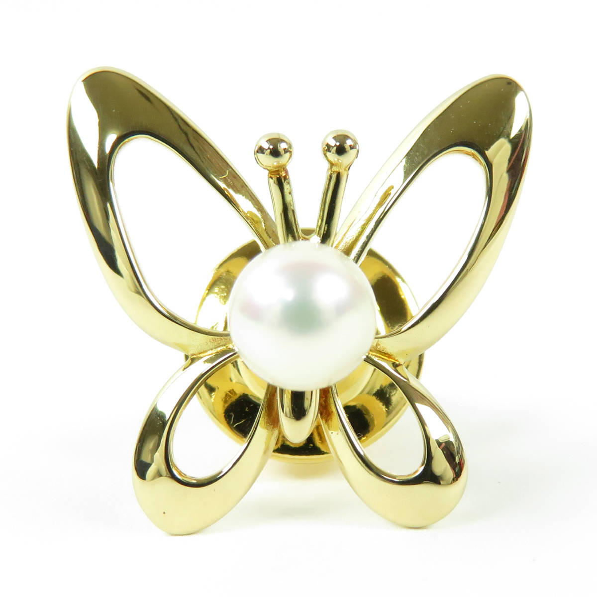 美品 MIKIMOTO ミキモト 1P アコヤ真珠 バタフライ K18YG ピンバッジ