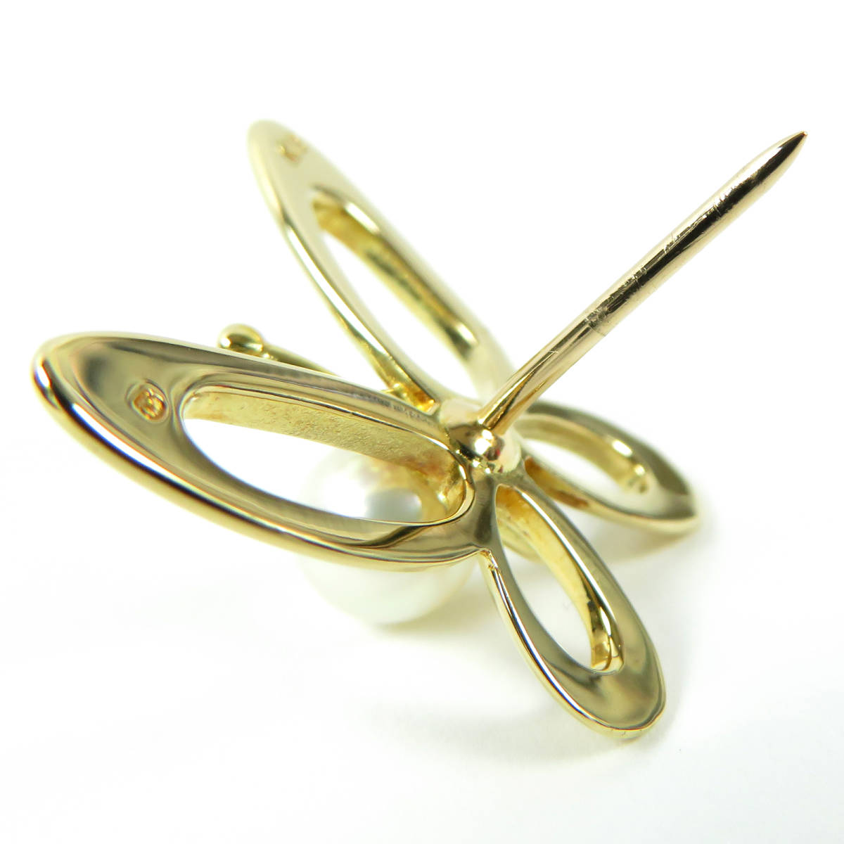 美品 MIKIMOTO ミキモト 1P アコヤ真珠 バタフライ K18YG ピンバッジ
