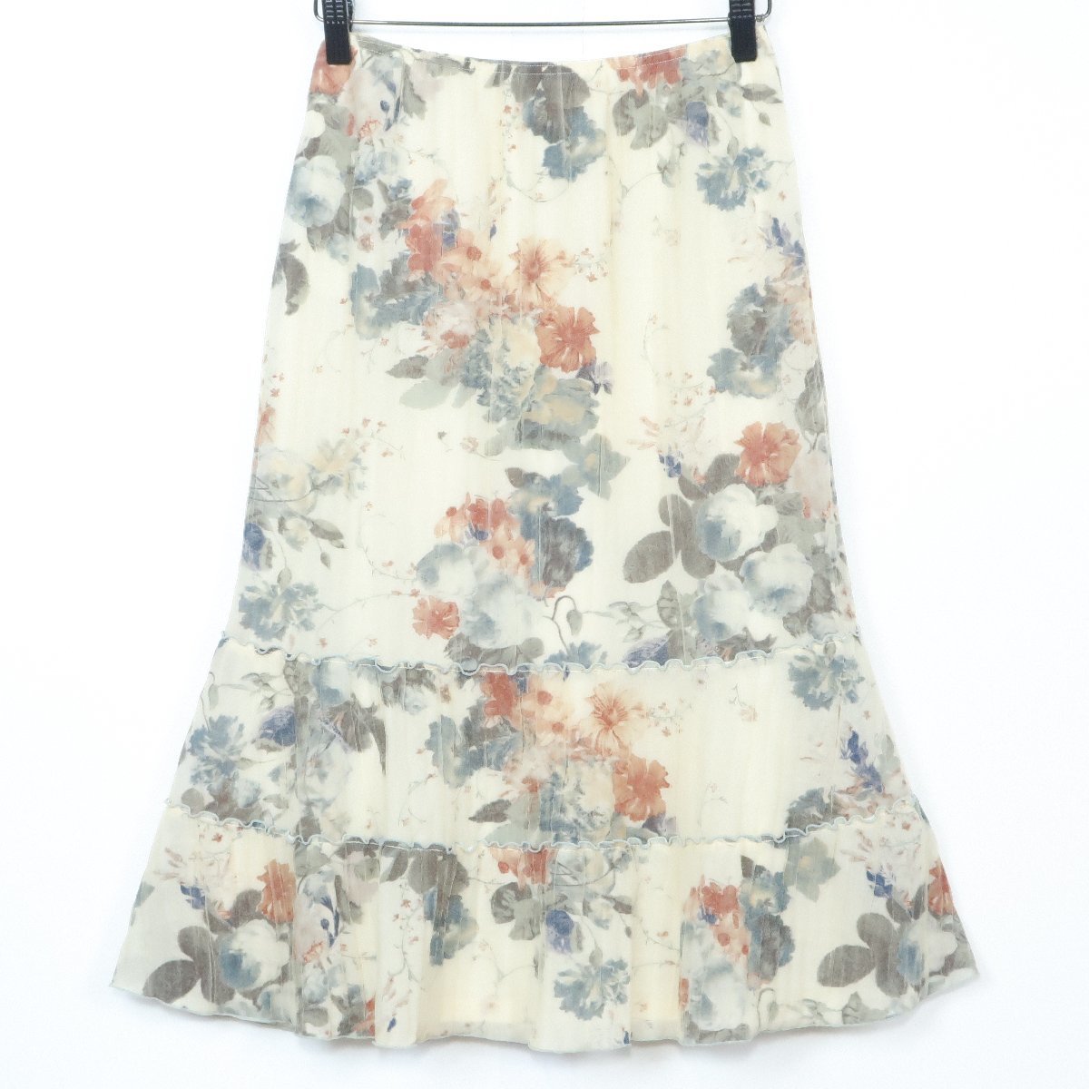 [ beautiful goods ] L'Est Rose * gathered skirt size M waist total rubber!.. floral print! cream color series z1488