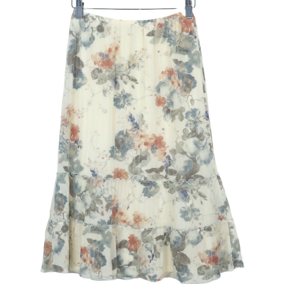 [ beautiful goods ] L'Est Rose * gathered skirt size M waist total rubber!.. floral print! cream color series z1488