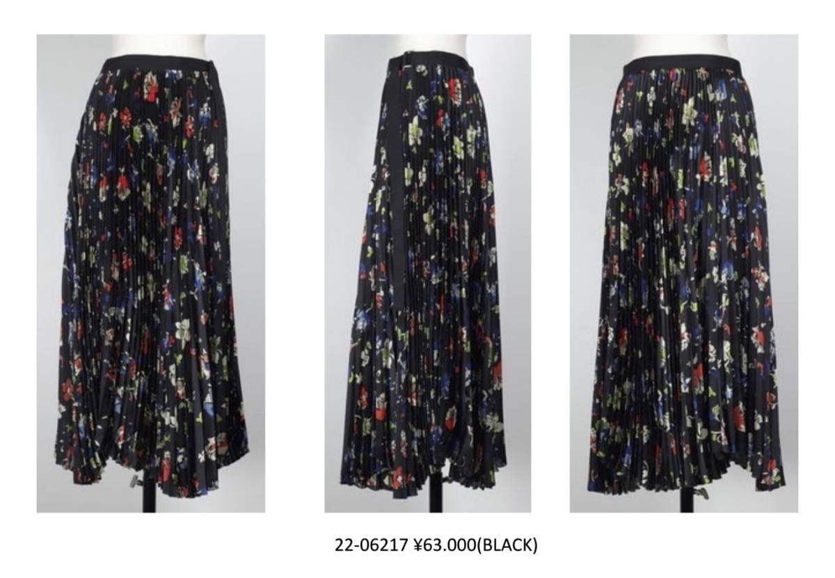 SACAI サカイ 22AW Floral Printed Buckle Fastened Midi Skirt フラワー　プリント　プリーツ　ロング　スカート　0　黒
