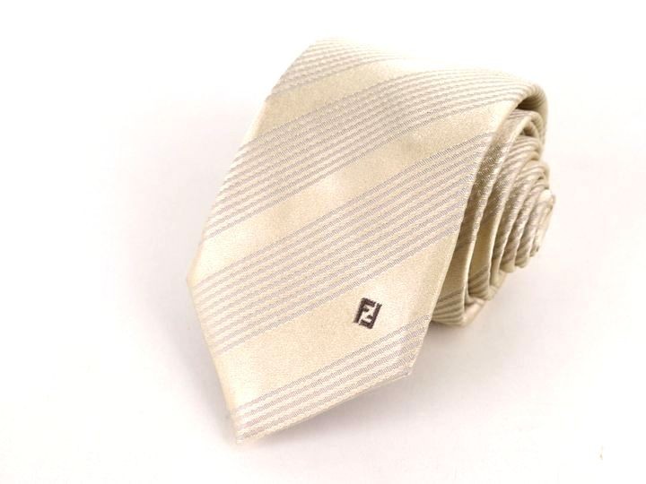  Fendi полоса рисунок высококлассный шелк Италия бренд галстук мужской белый FENDI