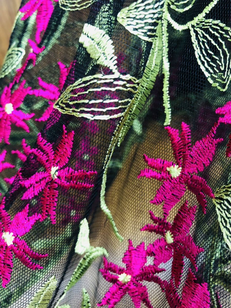 OBLI オブリ レース 刺繍 ロング スカート フレアースカート 花柄