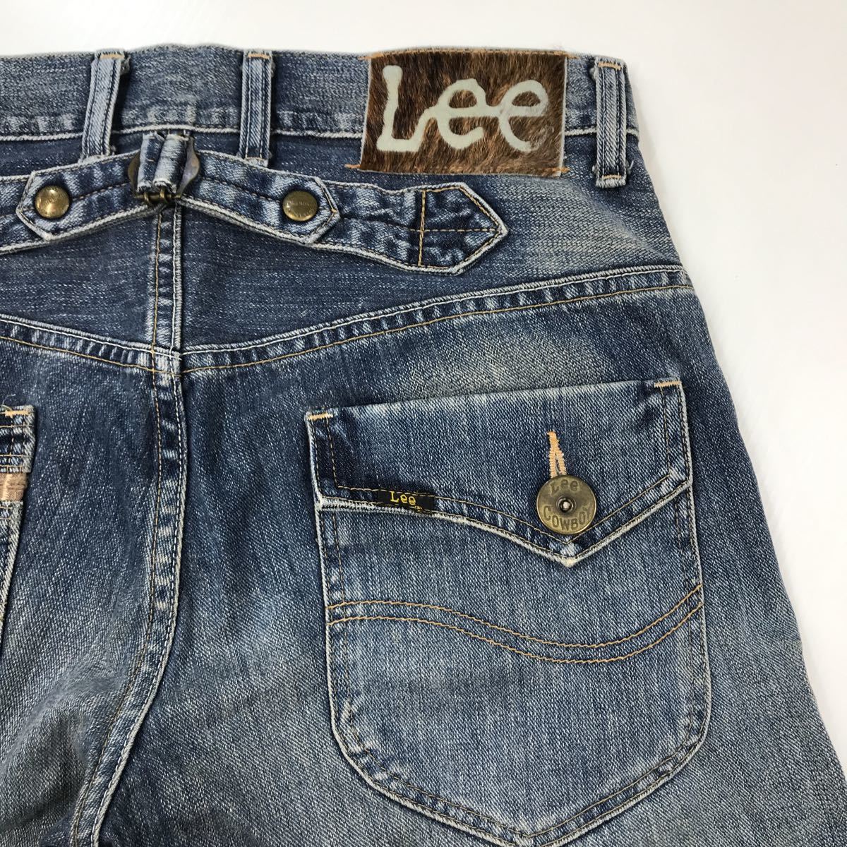 Lee リー　デニムハーフパンツ　ダメージ加工　ショートパンツ　ショートパンツ　エドウィン商事　牛革パッチ　W30 23-172a_画像4