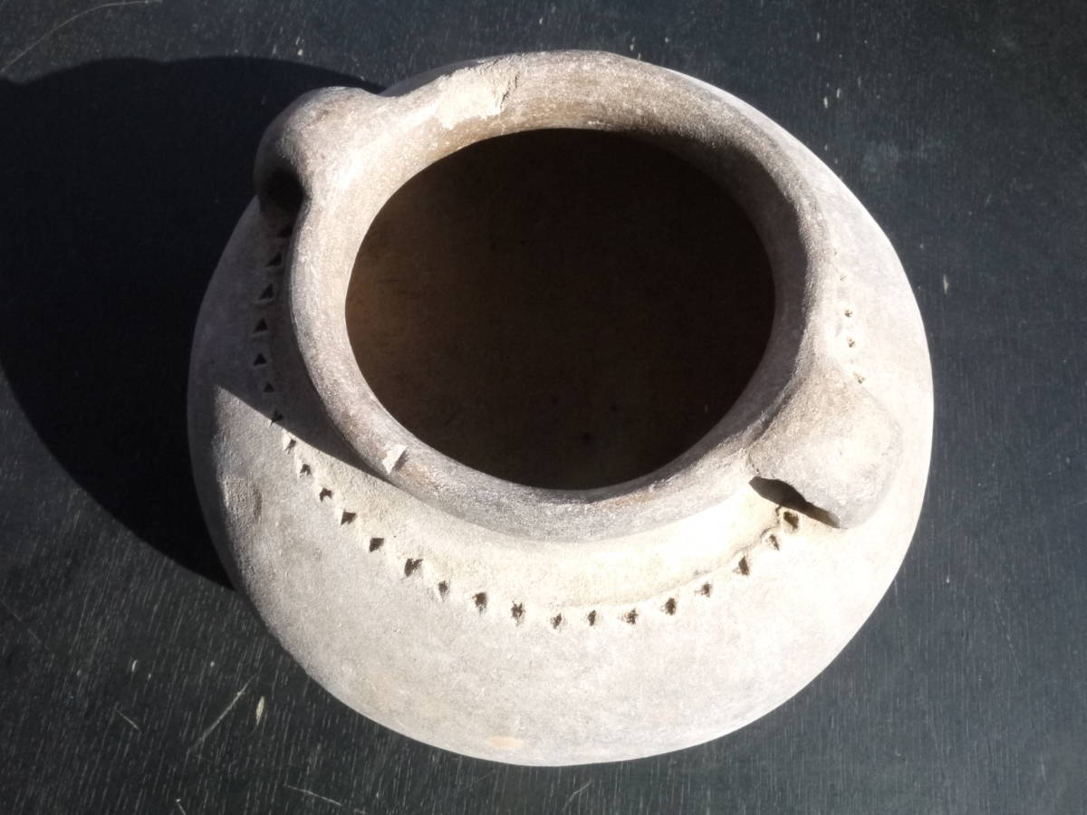 [H30304] unglazed ware earthenware . ear . water jar [ diameter 18cmx height 12cm] old . collector discharge goods 