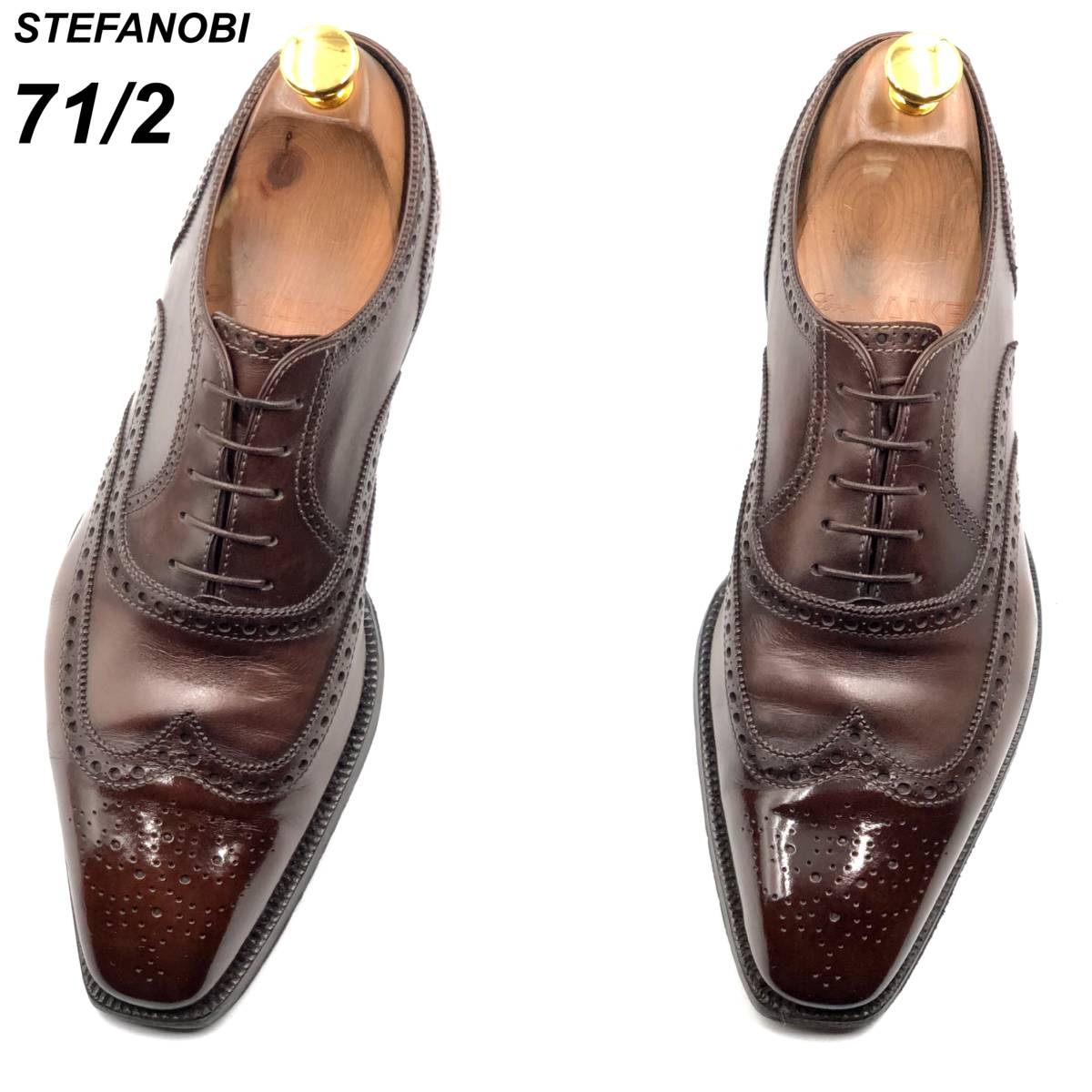 即決 STEFANOBI ステファノビ 25.5cm 7.5 1028 メンズ レザーシューズ ウイングチップ 内羽根 茶 ブラウン 革靴 皮靴 ビジネスシューズ