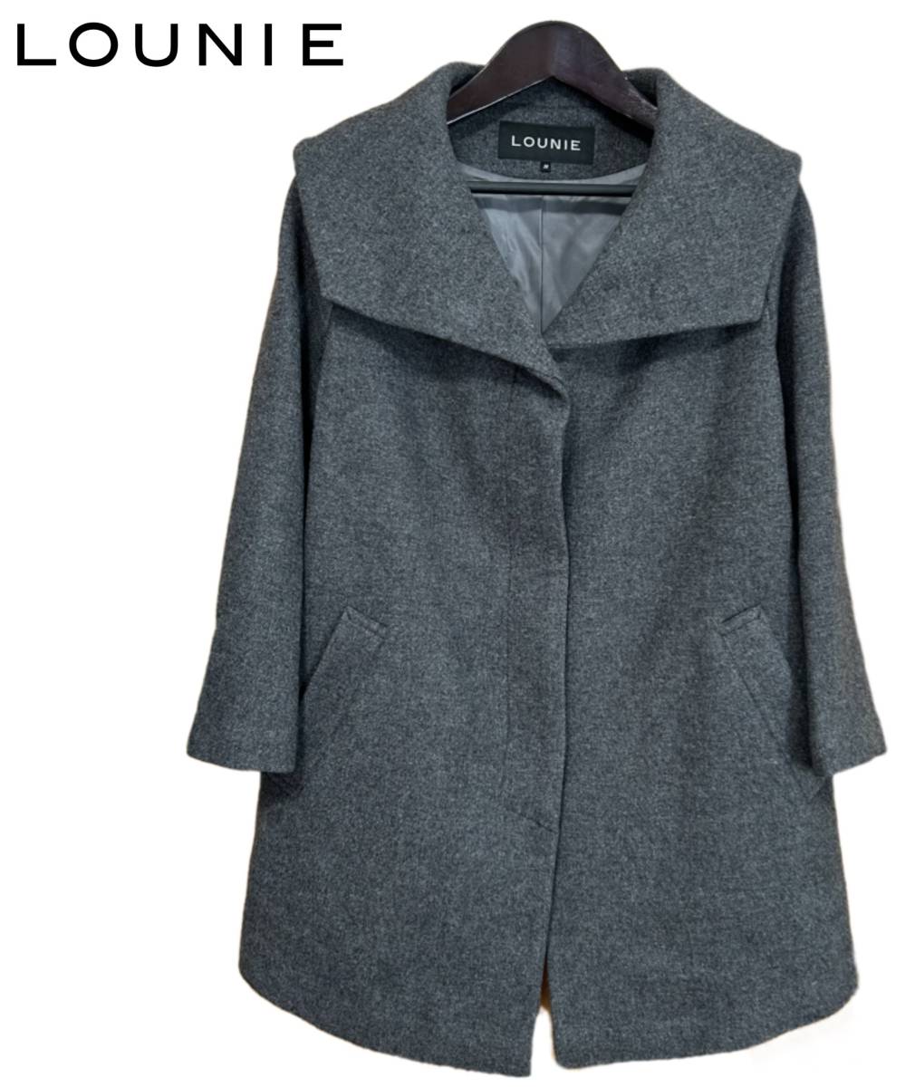 [1000 иен ~]*LOUNIE Lounie широкий цвет шерстяное пальто серый 38 ham-03