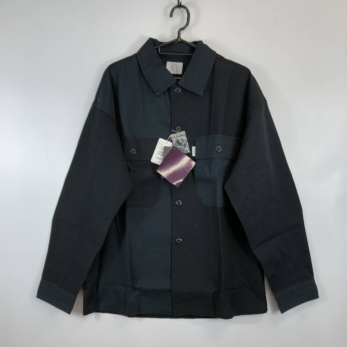 GUNG HO × FREAK’S STORE / ガンホー 別注ファティーグシャツ リップストップ 切り替え ブラック Sサイズ_画像1