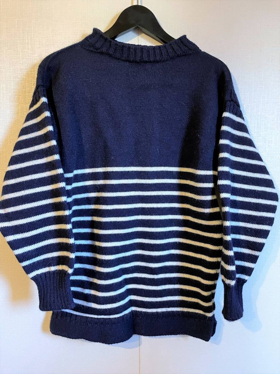 極美品 GUERNSEY WOOLENS ガンジーウーレンズ 英国製 パネルボーダー ウール ガンジー ニットセーター 38 ネイビー フィッシャーマンズ_画像1