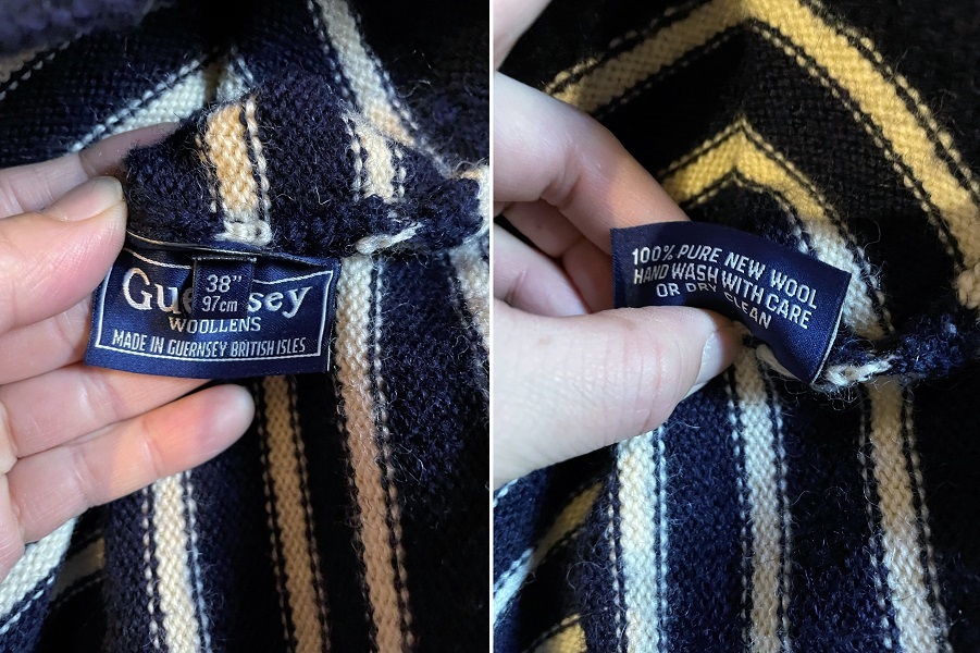 極美品 GUERNSEY WOOLENS ガンジーウーレンズ 英国製 パネルボーダー ウール ガンジー ニットセーター 38 ネイビー フィッシャーマンズ_画像2