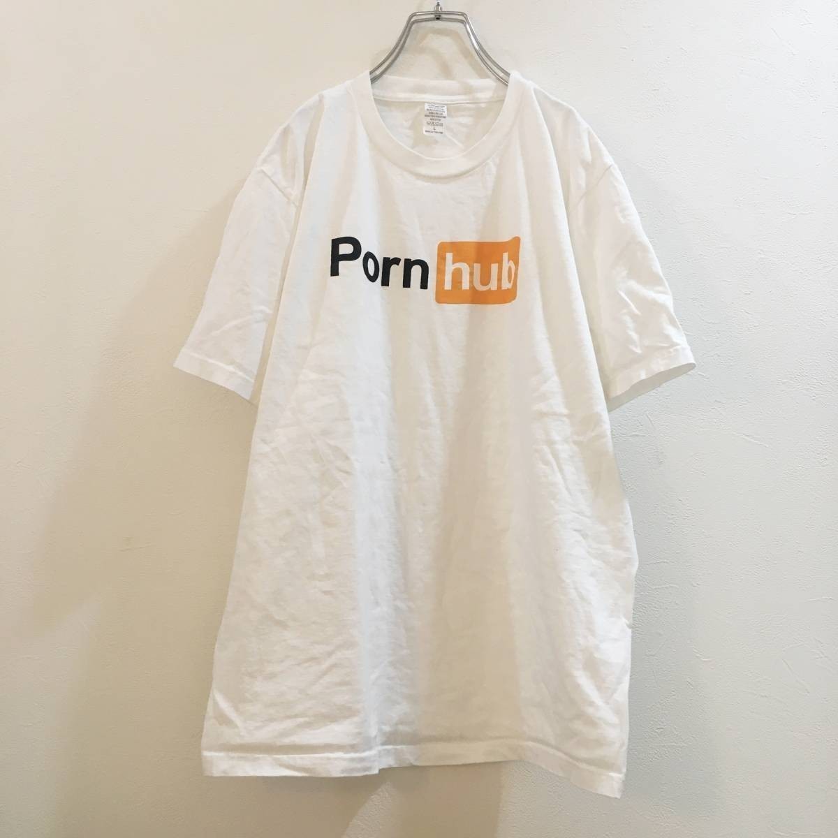 ◆大きいサイズ◆L◆お洒落な逸品◆ 半袖 Tシャツ Porn hub ホワイト 白 メンズ L ON2144_画像1