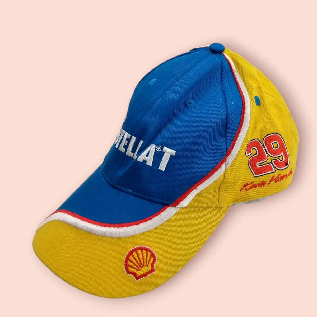 【S1】shell ROTELLAT キャップ ブルー イエロー 青 黄色 ツバ付き 6パネル スポーツ 野球帽 帽子 レース 古着 輸入【23 0331】_画像1