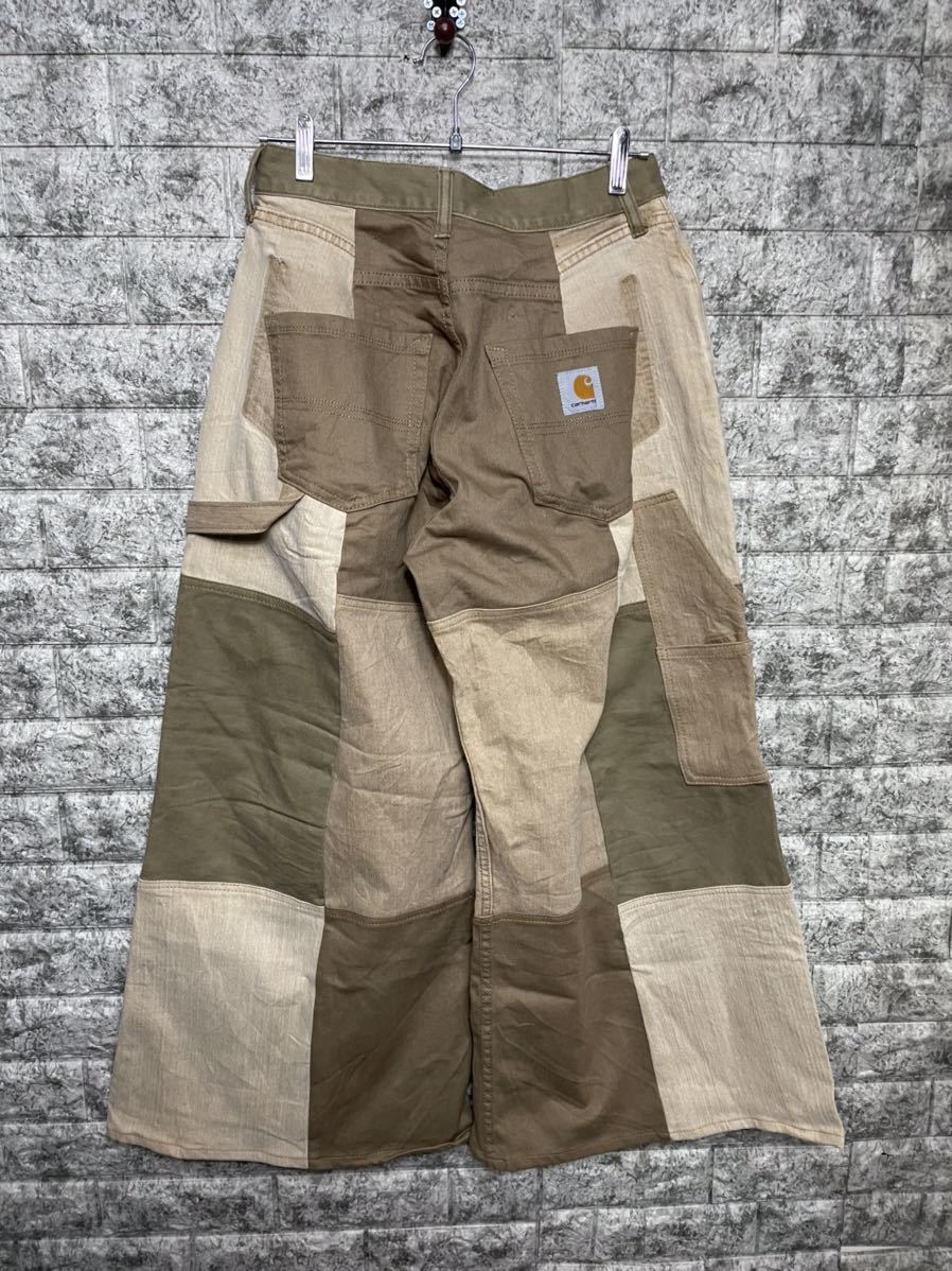 カーハート　Carhartt スペシャル カスタム 再構築 パッチワーク ダック オーバーオール リメイク パンツ ベルボトム ブーツカット 78cm_画像4